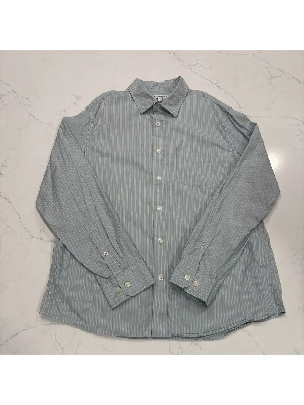 Banana Republic Standard Fit Stripe Button Down Shirt Sage Green White Men's L